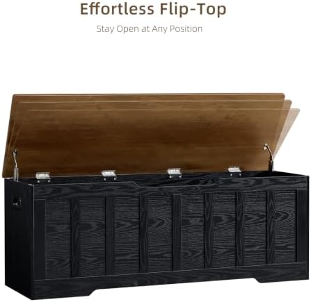 VANKILEY 51.2" Storage Chest Extra Large,Wooden Storage Bench,Black+Brown