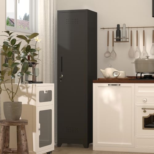 Utility Closet for Cleaning Supplies, Black Metal Storage Cabinet