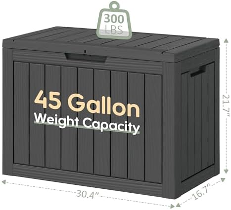 NUNU LAB 45 Gal Deck Box, Outdoor Storage Box Waterproof Lockable,Black