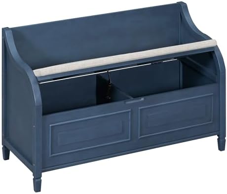 42" Rustic Storage Bench Entryway Bench Shoe Cabinet Ottoman (Antique Navy)