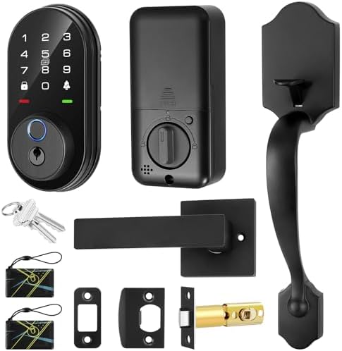 Smart Deadbolt Lock with 2 Lever Handles, 5-in-1 Control by Fingerprint/Password/APP/E-Key/Key, 24-Hours Active Wi-Fi, 12 Months Battery Life, Easy Installation (T6)