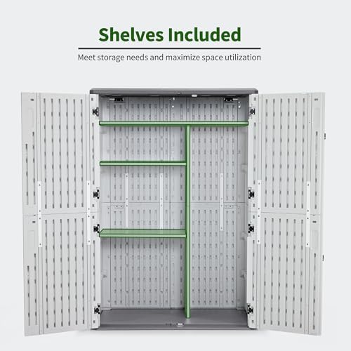 Macrout 50 Cu Ft Outdoor Storage Cabinet with Shelves, Waterproof ST5782 (Light Gray, Medium)