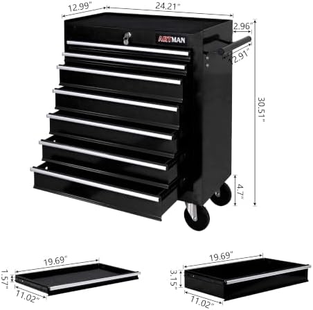 7 Drawers Rolling Tool Chest on Wheels, Multifunctional Tool Cart Tool Storage, Drawers Rolling Tool Trolley Organizer Tool Case for Garage,Warehouse,Workshop,Repair Shop (7 Drawers-Black)