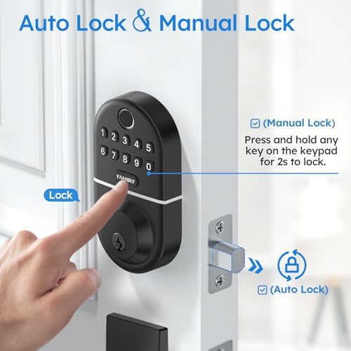 Yamiry Electronic Keypad Deadbolt, Fingerprint Door Lock,Keyless Entry Digital Lock for Front Door, Smart Deadbolt,Easy Installation