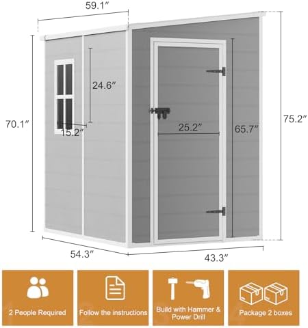 5x4 FT Outdoor Resin Storage Shed with Floor Door Window,Gray