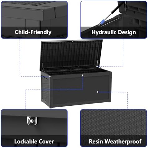 350 Gallon Extra Large Outdoor Storage Box, Reinforced Heavy-Duty Deck Box