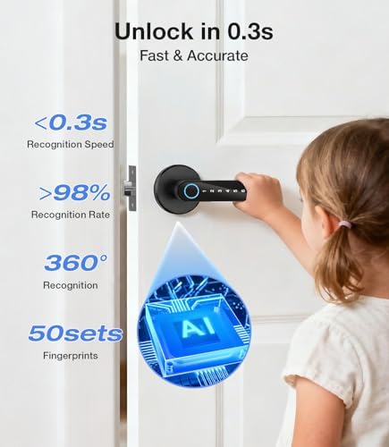 Fingerprint Door Lock, Smart Door Knob with Keypad Keyless Entry, 4-in-1