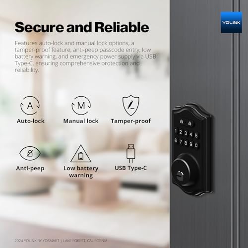 YoLink Smart Deadbolt Lock Keypad Black Kit: 1-Pack + Hub
