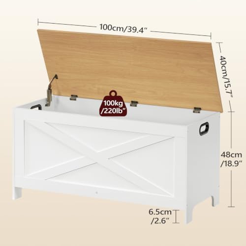 MAHANCRIS 39.4" Storage Chest with Lid, Storage Bench with Safety Hinges