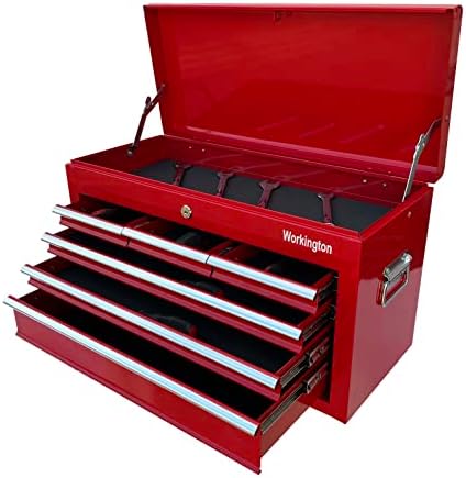 Workington Portable Metal Tool Chest with 6 Drawers, 24" 6-Drawer Tool Chest Cabinet with Ball Bearing Drawer Slides, Steel Tool Storage Box Organizer 4005 Red