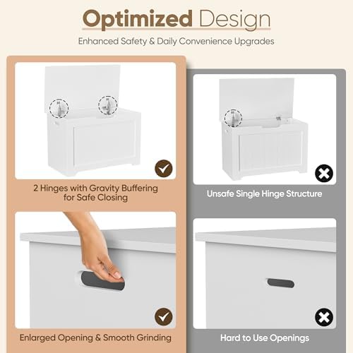 SUPER DEAL Storage Chest, 30 inches Chest Box Organizer with 2 Safety Hinges, Wooden Entryway Storage Bench, White