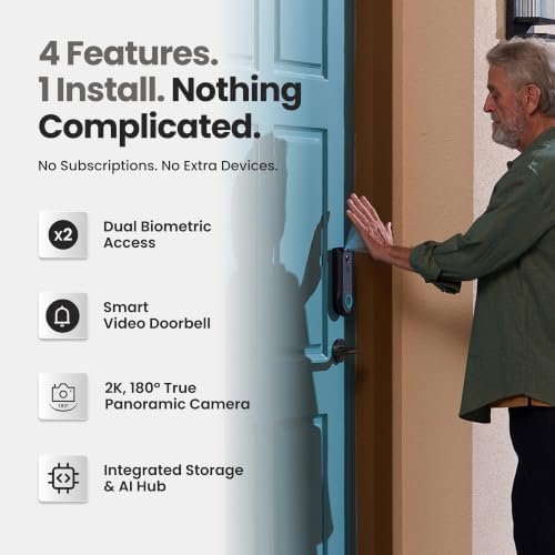 Lockin Veno Pro Smart Lock, Palm Vein Keyless Entry, Single Battery, Camera