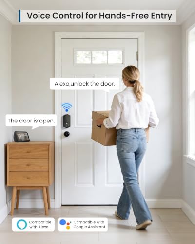TEEHO TE011W WiFi Keypad Deadbolt, Smart Locks for Front Door, Matte Black
