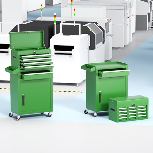 INTERGREAT Tool Chest Cabinet, 5-Drawer Rolling Tool Chest with Detachable Top Tool Box, Tool Chests with Universal Lockable Wheels, Metal Tool Cart for Garage, Workshop, Barbershop(Green)