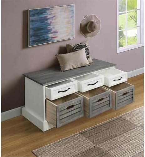 BOWERY HILL 6 Drawer Entryway Storage Cubby Bench in White and Gray