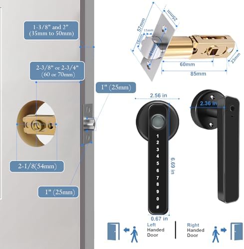 Fingerprint Door Lock, Touchscreen Keypad Lock with Handle, Smart Door Knob