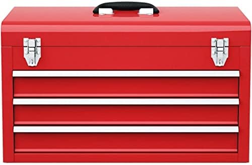 IRONMAX Portable Tool Box, Lockable Steel Tool Chest Cabinet w/ 3 Drawers & Top Tray, 3-Drawer Toolbox for Household, Warehouse, Repair Shop, Red