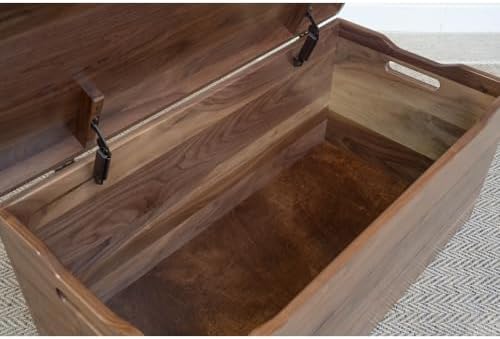 Amish Made Wooden Storage Chest Trunk Box with Lid and Handles for Bedroom, Blanket, Clothes, Anti-Slam Hinges, Handmade, Rustic, Walnut Wood, Natural Stain, 42"