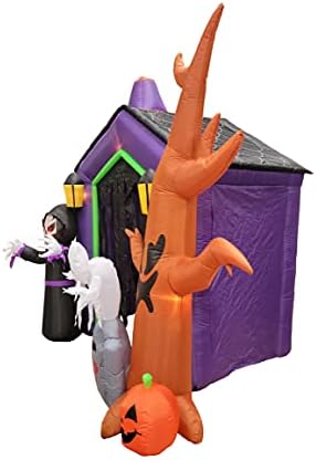 8.5 Foot Halloween Inflatable Haunted House Castle with Skeleton, Ghost & Skulls