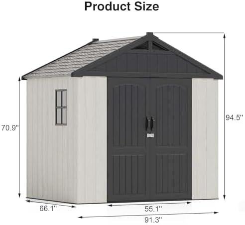 Patiowell 8x6 FT Resin Outdoor Storage Shed with Floor, Beige