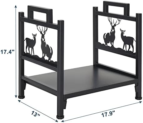 Outvita Firewood Log Rack, Small Iron Lumber Storage Holder, Wood Pile Stacker Organizer for Indoor Outdoor Fireplace Fire Stove Pit With Elk Christmas Elements Black