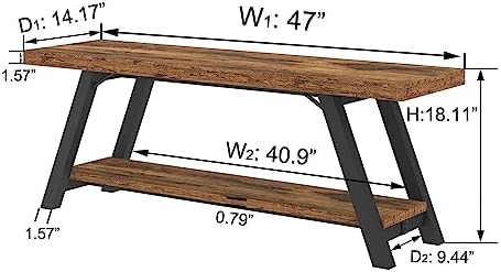 LVB Rustic Entryway Bench with Storage, Hallway Bench for Entryway, 47 in