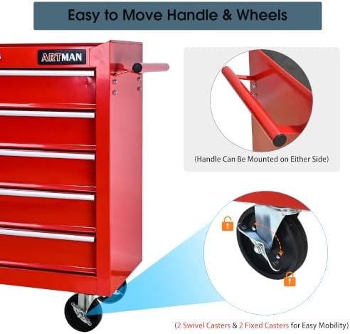 5 Drawers Rolling Tool Chest on Wheels, Multifunctional Tool Cart Tool Storage, Drawers Rolling Tool Trolley Organizer Tool Case for Garage,Warehouse,Workshop,Repair Shop (5 Drawers-Red)