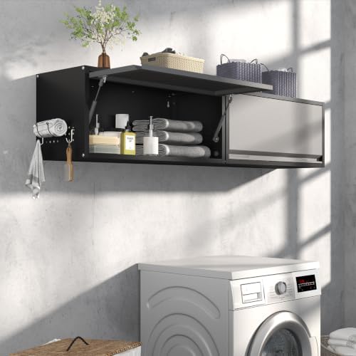 Metal Garage Wall Cabinet with Doors Side with Holes,13.8"H 1 Door Small Wall Hanging Tool Chest Cabinet ,Garage Storage Cabinet for Garage, Basement, Kitchen, Warehouse,Office, Bathroom-Black Gray