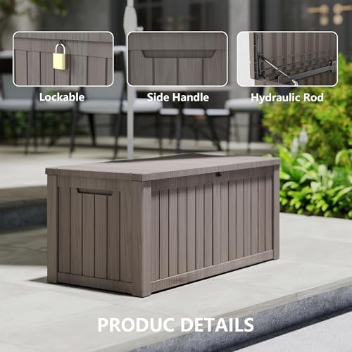 LAUSAINT HOME 150 Gallon Resin Deck Box, Package Delivery Box with Lockable Lid, Waterproof Outdoor Storage Box For Garden Tools, Patio Cushions(150 Gallon,Grey)