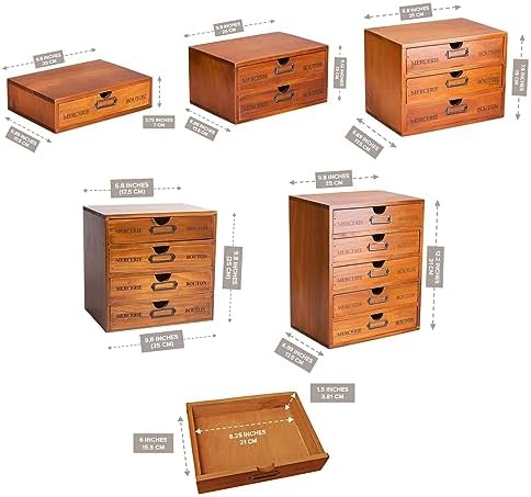 5-Piece Vintage Organization and Storage Set - Single Drawer, 2-Drawer, 3-Drawer, 4-Drawer & 5-Drawer Organizer Chests - Embroidery, Sewing, Arts and Craft Journaling - Stackable Modular Storage