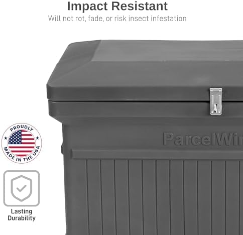 RTS Home Accents ParcelWirx Premium Horizontal Storage Cabinet/Lockable Package Delivery Box with Hinged Lid, Graphite