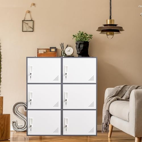 Student Locker Organizer, Multi-Door Steel Locker, Small Locking Cabinet Storage Organizer, Office File Cabinet, Home Locker, Gym Locker, Metal Storage Locker (3 Door, Gray & White)