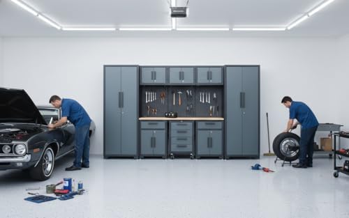 9PCS Garage Storage Cabinet System,Grey Handlle