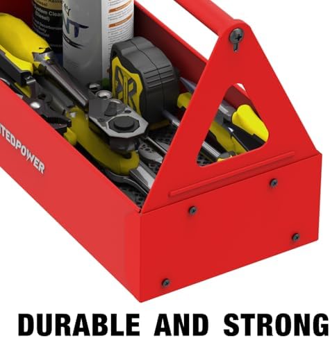 UNITEDPOWER Handy Tool Box, Portable Metal Tote Tray, Red