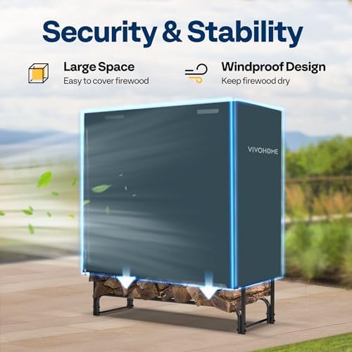 VIVOHOME 4ft Waterproof Outdoor Firewood Log Rack Cover, Black