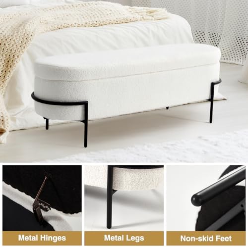 FiveWillowise 45 Inch Sherpa Storage Ottoman Bench,End of Bed Bench