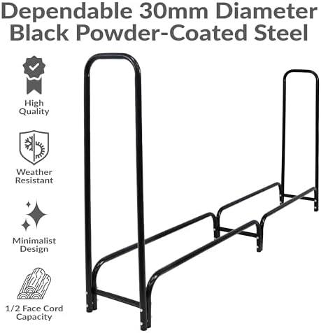 Sunnydaze Heavy-Duty Steel Outdoor 4 ft Firewood Rack with Cover, Black