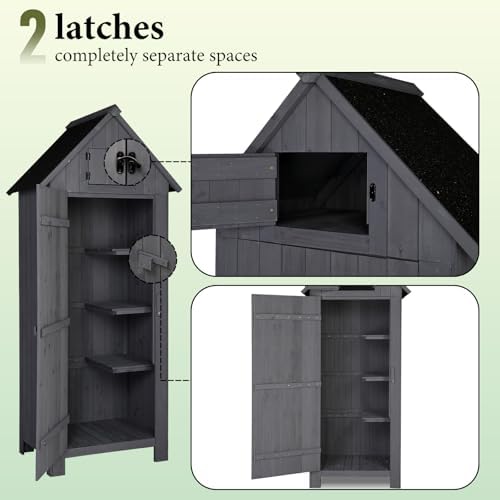 VINGLI Outdoor Wooden Storage Shed, Garden Shed Outside Tool Cabinet with Safety Latch, Patio Storage Organizer (Dark Grey)
