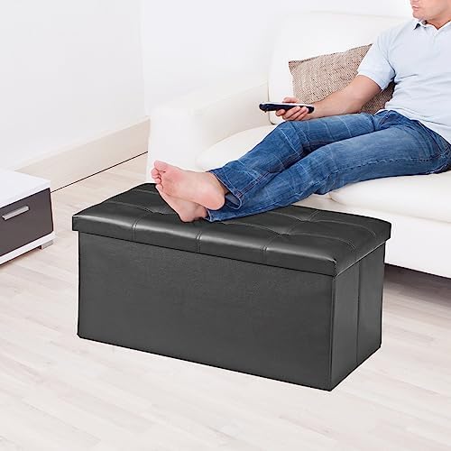 ZenStyle 30Inches Storage Ottoman Bench, Folding Footrest Stool, Storage Chest Long Shoes Bench with Foam Padded Seat, Holds up to 350 lbs, for Living Room, Entryway, Bedroom, (Black, 30 inches)