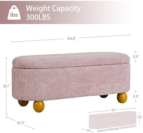 VKNOW 44.8" Storage Ottoman Bench End of Bed Bench with Hinge, Pink
