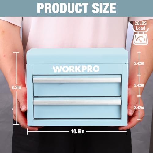 WORKPRO Metal Mini Tool Box with 2 Drawers and Top Storage