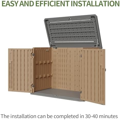 Aoxun Outdoor Storage Cabinet 35 Cu.Ft Outdoor Trash Can Storage Shed,Brown
