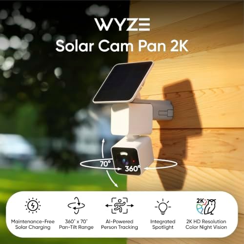 WYZE Solar Cam Pan, 2K Security Cameras Wireless Outdoor, Battery Powered