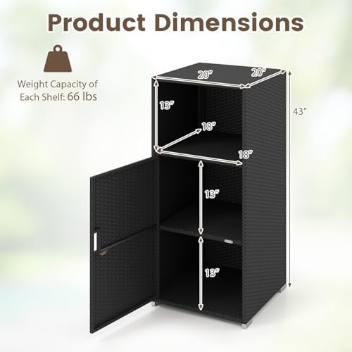 Tangkula Rattan Outdoor Storage Cabinet with 3 Storage Shelves