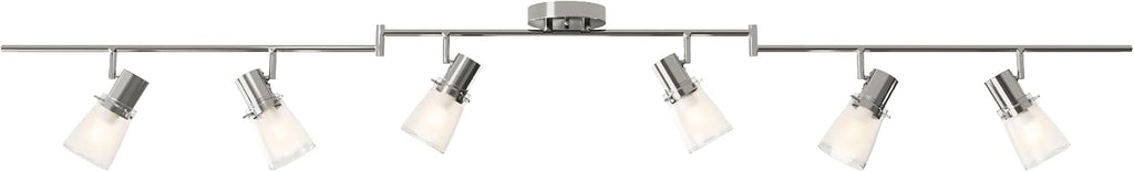 6-Light Decorative Track Lighting Kit, Brushed Steel Finish Flush Mount Ceiling Light Fixture with Frosted Glass Shades, Foldable Z-Bar, E26 Adjustable Heads Provide Directional Light