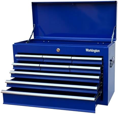 Workington Portable Metal Tool Chest with 9 Drawers, 24" 9-Drawer Tool Chest Cabinet with Ball Bearing Drawer Slides, Steel Tool Storage Box Organizer 4006 Blue