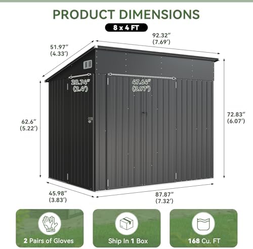 Aoxun 7.5'x4' Triple Door Shed Outdoor Storage Shed Black