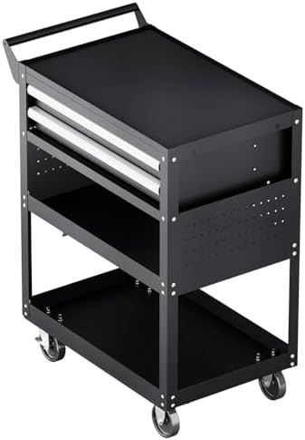VEVOR 5-Tier Tool Cart with Wheels, 400 lbs Load Capacity, Rolling Work Cart with 2 Drawers & Pegboard, Mechanic Tool Storage Organizer with Locking System for Garage, Warehouse and Repair Shop, Black