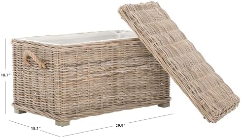 SAFAVIEH Salim Trunk Rattan Storage Cabinet, 18.7" Coastal Grey SEA7019A