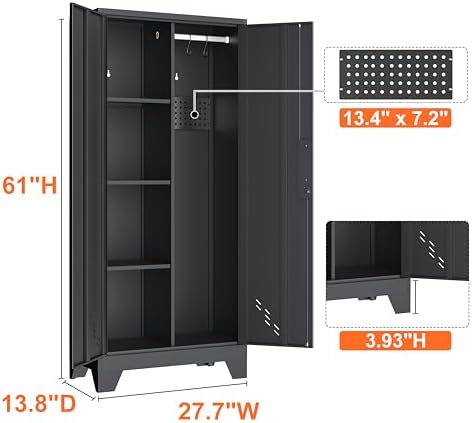Storage Cabinet 61" H, Metal Outdoor Sheds with Shelves for Tools Storage, Cleaning Supplies Closet with Removable Pegboard for Outdoor, Garage, Utility Room